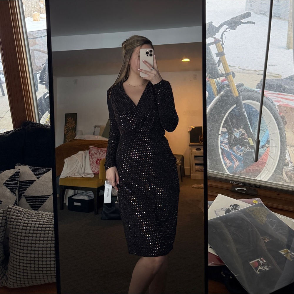 Calvin Klein Black Sequin Long Sleeve Dress